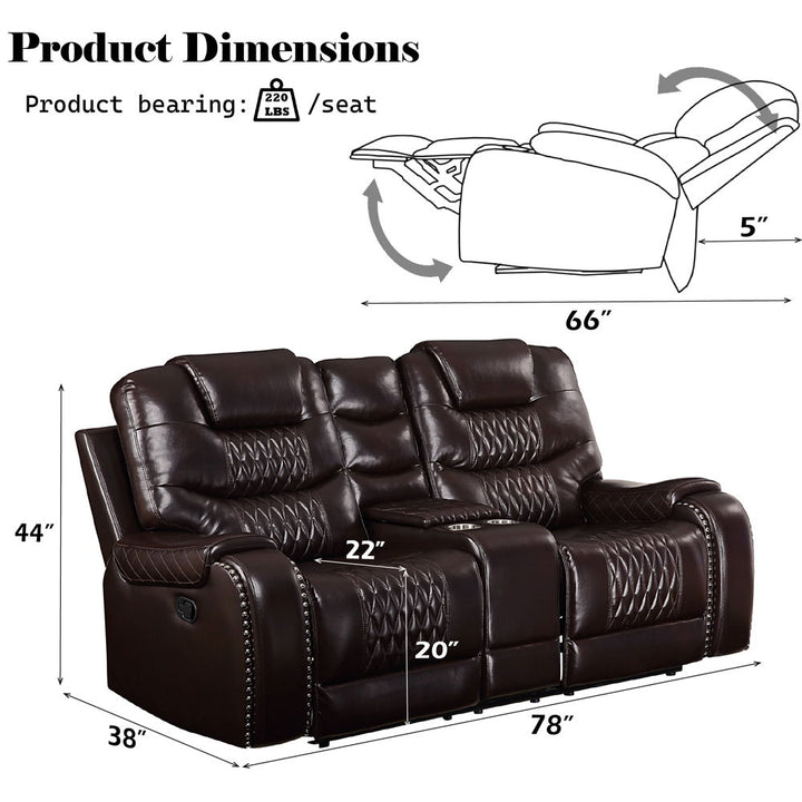 Braylon - Motion Loveseat With Console - Brown Synthetic Leather