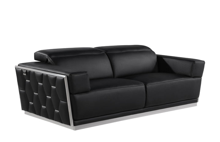 DivanItalia 1111 Sofa with Adjustable Headrest in Top-Grain Italian Leather - Black