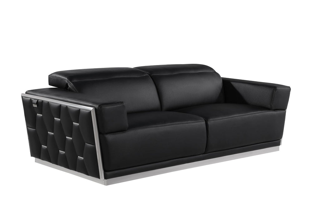 DivanItalia 1111 Sofa with Adjustable Headrest in Top-Grain Italian Leather - Black