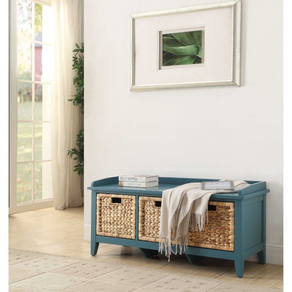 Flavius - Bench With Storage - Rattan & Teal