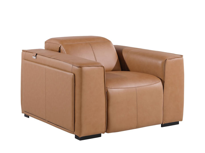 DivanItalia 1224 Top Grain Italian Leather Power Reclining Chair with Power Headrests - Cognac
