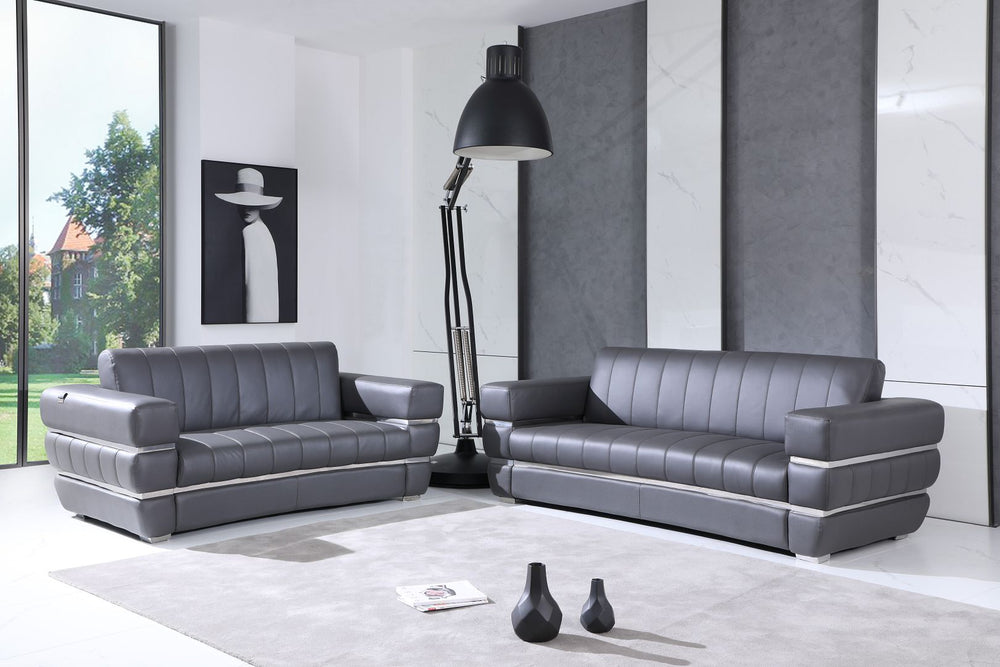 DivanItalia 904 2-Piece Sofa Set in Top-Grain Italian Leather - Dark Gray