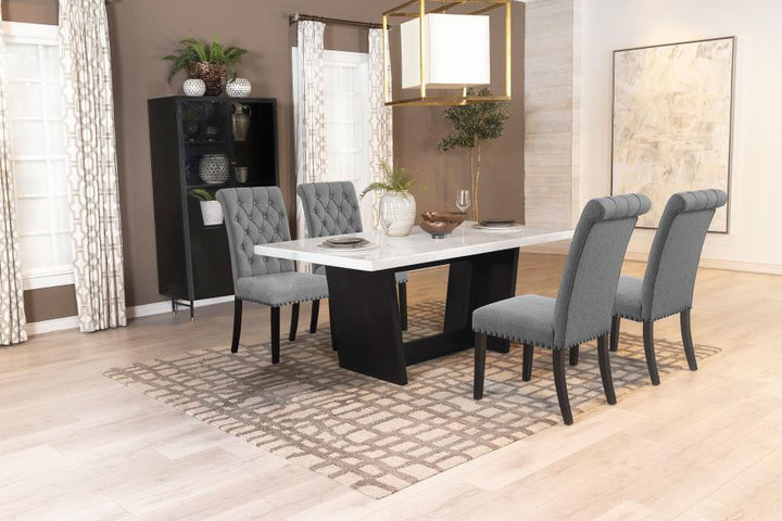 Coaster Furniture Sherry - 5 Piece Rectangular Marble Top Dining Table Set - Gray