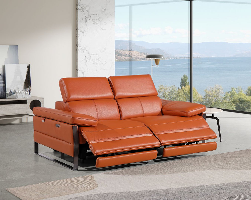 DivanItalia 1246 Top Grain Italian Leather Loveseat with Power Headrest - Camel