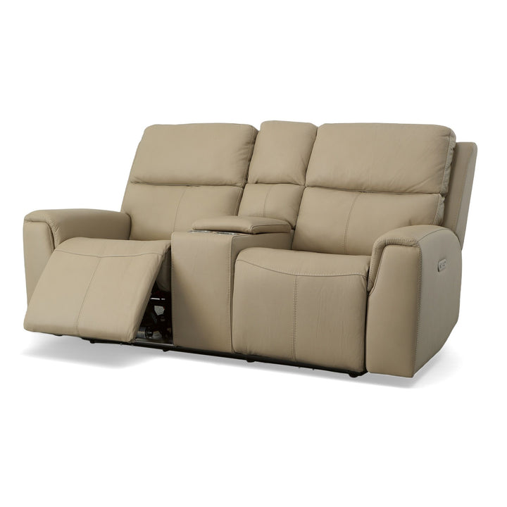 Jarvis Leather Power Reclining Loveseat with Console &amp; Power Headrests in Parchment