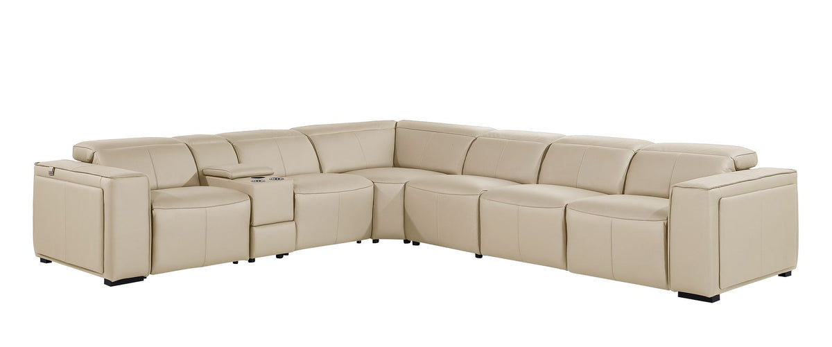 DivanItalia 1224 7-Piece L-Shaped Sectional Sofa in Top Grain Italian Leather with 4 Power Recliners & Power Headrests - Beige