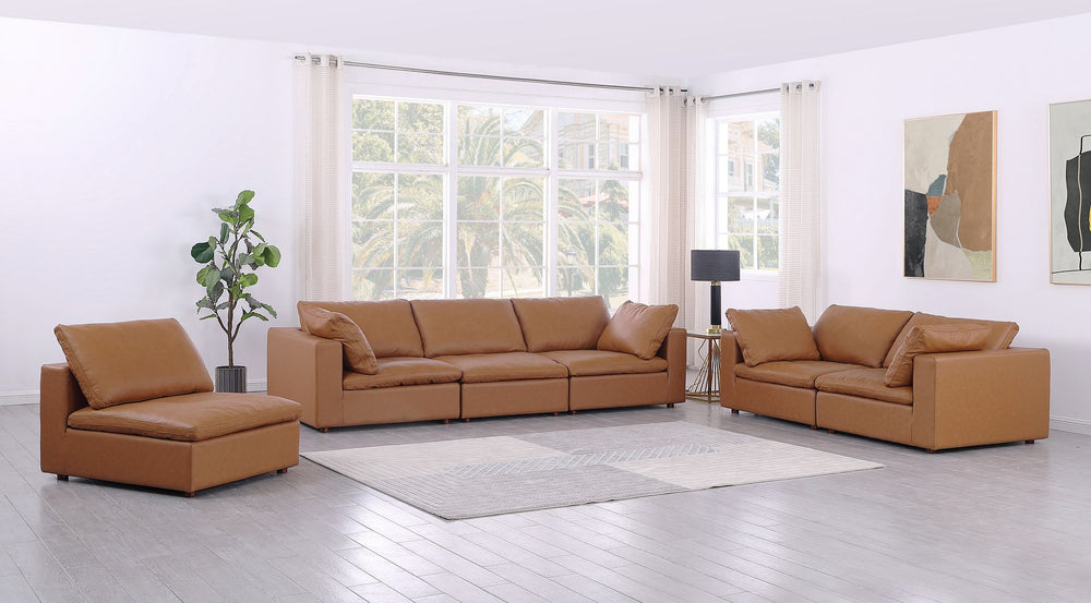 DivanItalia 1100 3-Piece Sofa Set – Top-Grain Italian Leather with Ottoman - Cognac