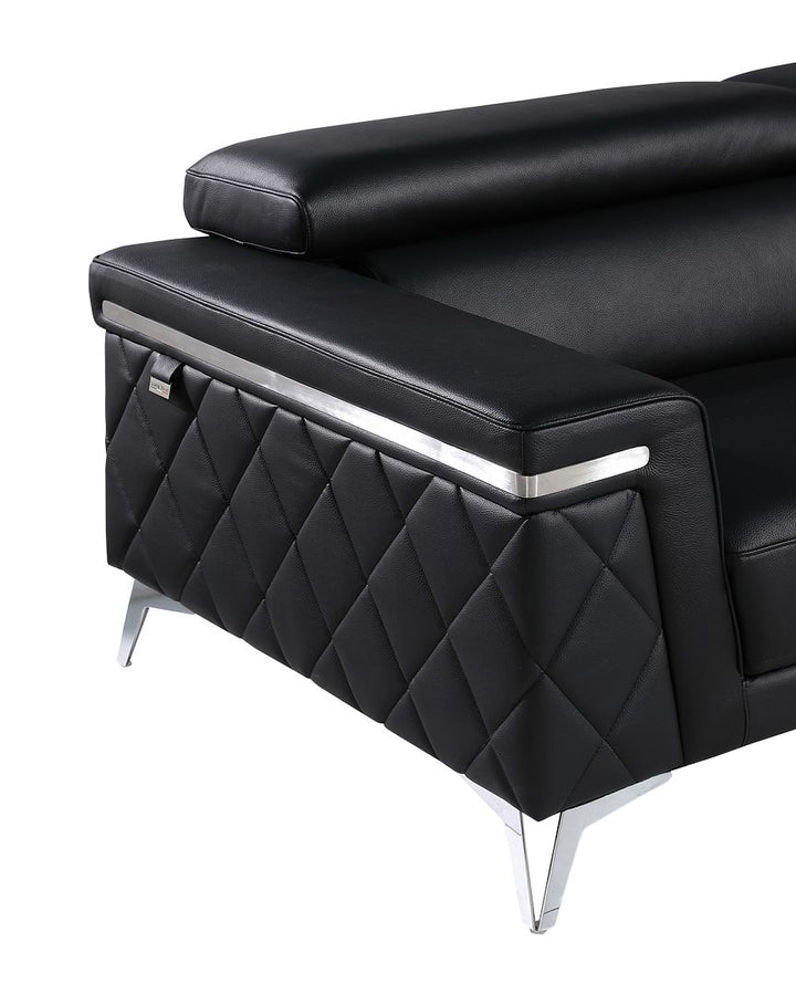 DivanItalia 1140 Chair with Adjustable Headrest in Top-Grain Italian Leather - Black