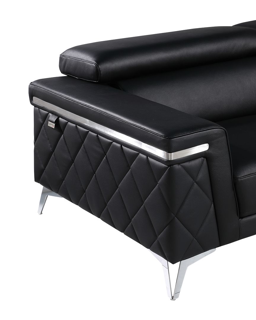 DivanItalia 1140 Chair with Adjustable Headrest in Top-Grain Italian Leather - Black
