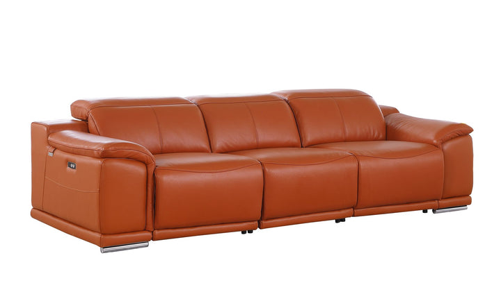DivanItalia 9762 3-Piece Modular Power Reclining Sofa with 2 Power Recliners in Top Grain Italian Leather - Camel