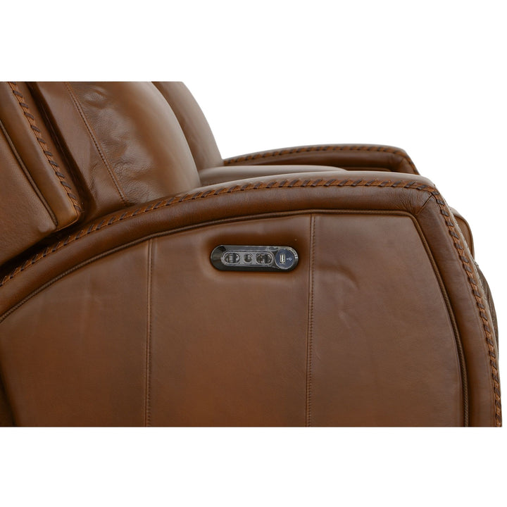 Mustang Leather Power Loveseat with Console with Power Headrest in Rust