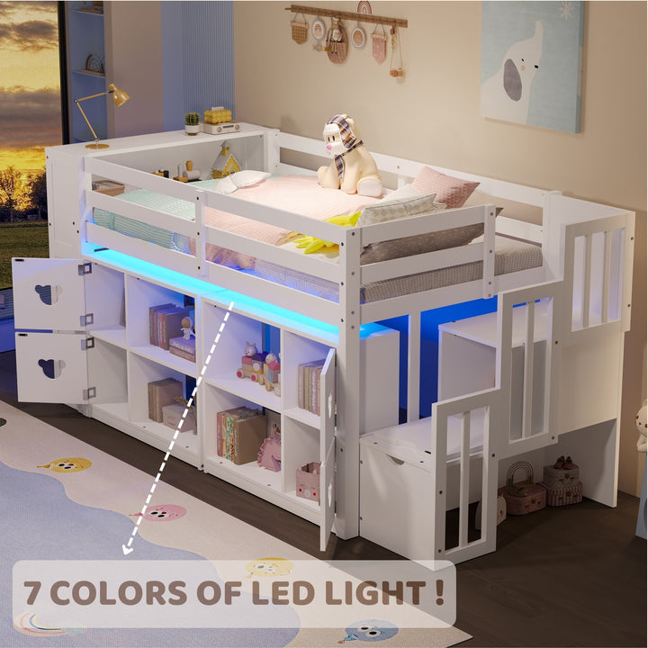 solid-low-twin-loft-bed-with-storage-cabinets-staircase-drawers-led-lights-white