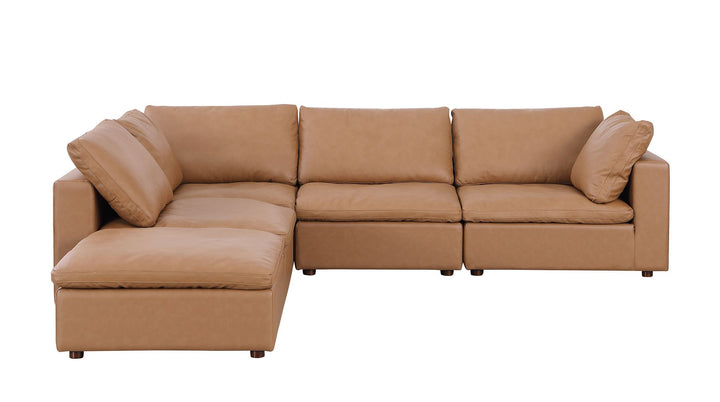 DivanItalia 1100 5-Piece Right Arm Facing 4-Seat Sectional – Top-Grain Italian Leather - Cognac