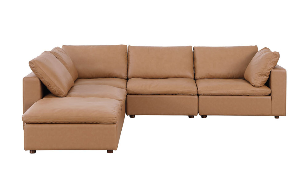 DivanItalia 1100 5-Piece Right Arm Facing 4-Seat Sectional – Top-Grain Italian Leather - Cognac
