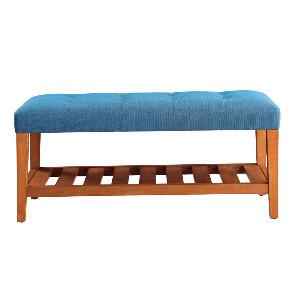 Charla - Bench - Light Blue Fabric & Oak