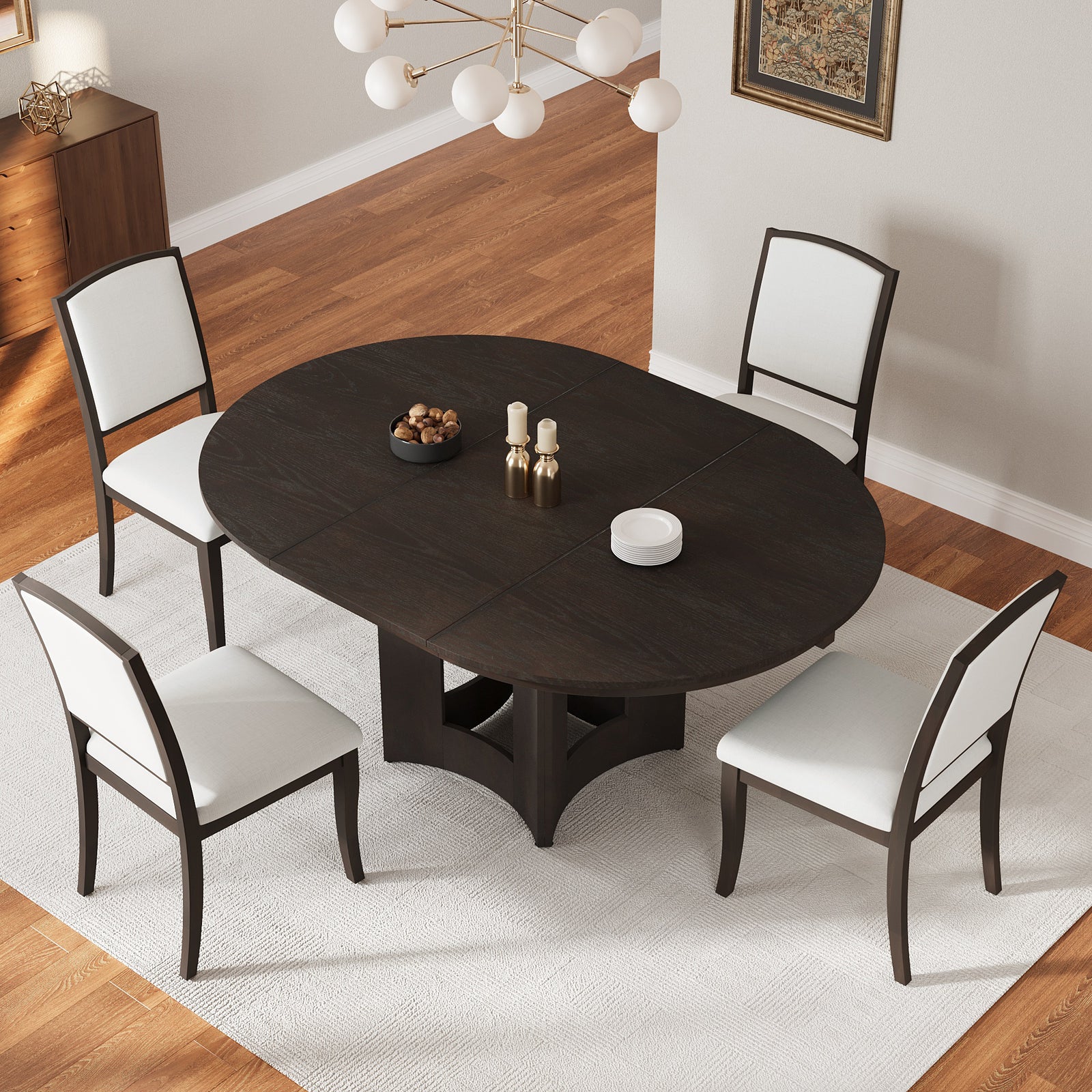 farmhouse-extendable-round-dining-table-set-for-5-with-upholstered-chairs-and-16inch-removable-leaf-espresso-beige