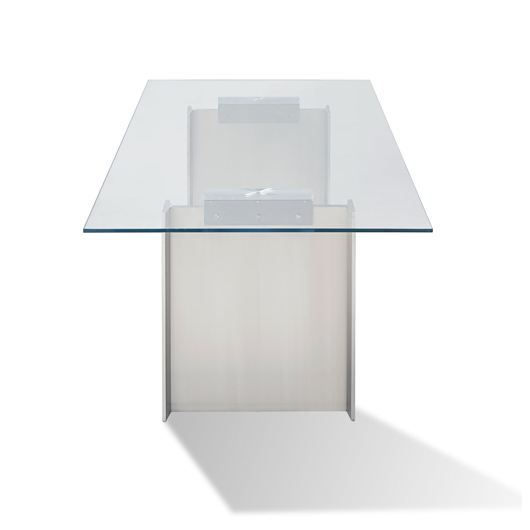 Omnia 84 inch Rectangular Dining Table Ultra Clear Glass and brushed Stainless Steel