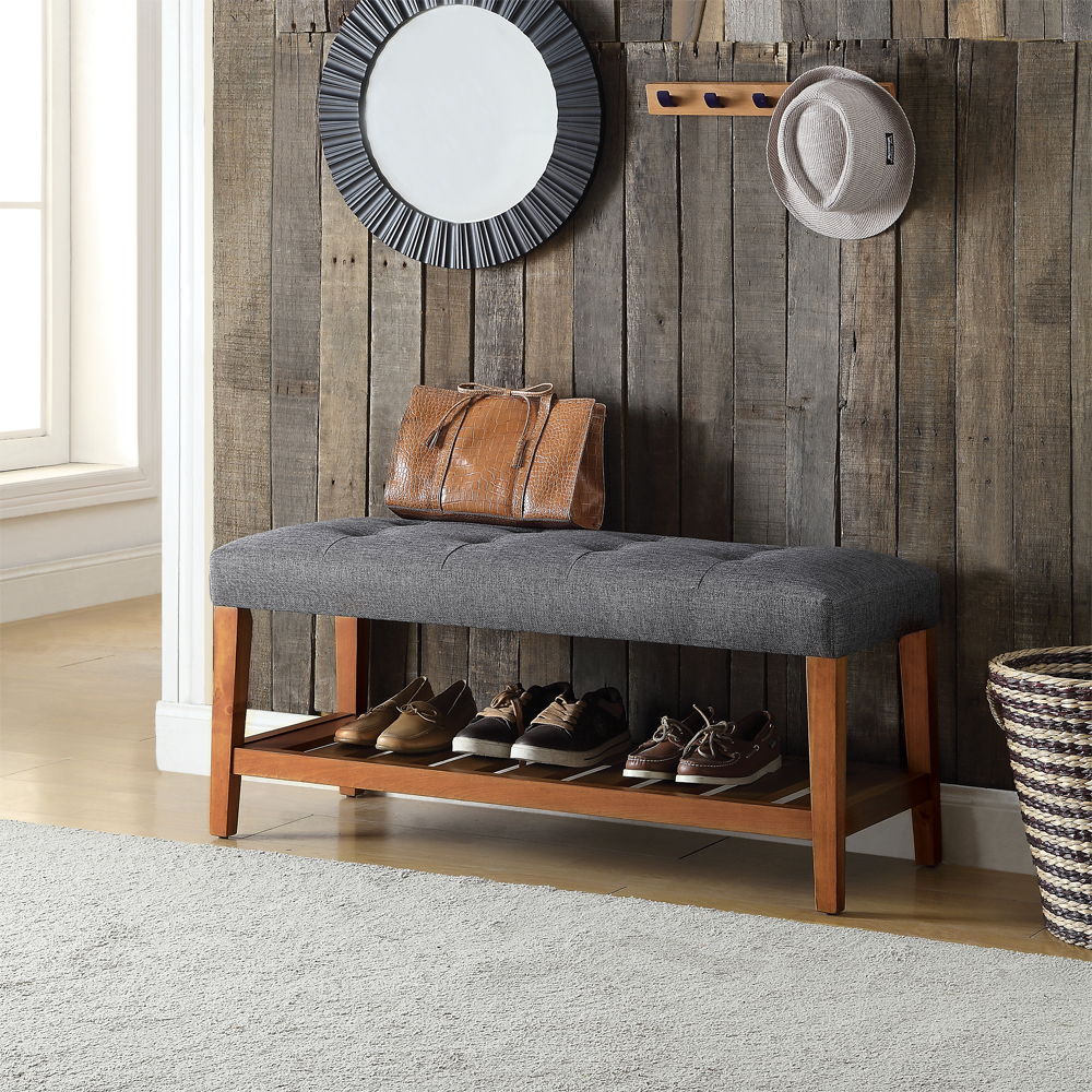 Charla - Bench - Gray Fabric & Oak
