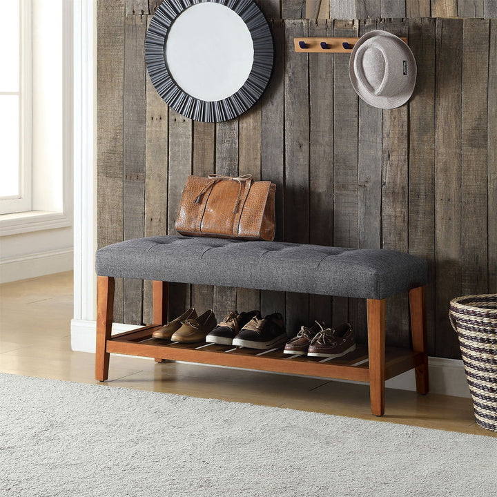 Charla - Bench - Gray Fabric & Oak