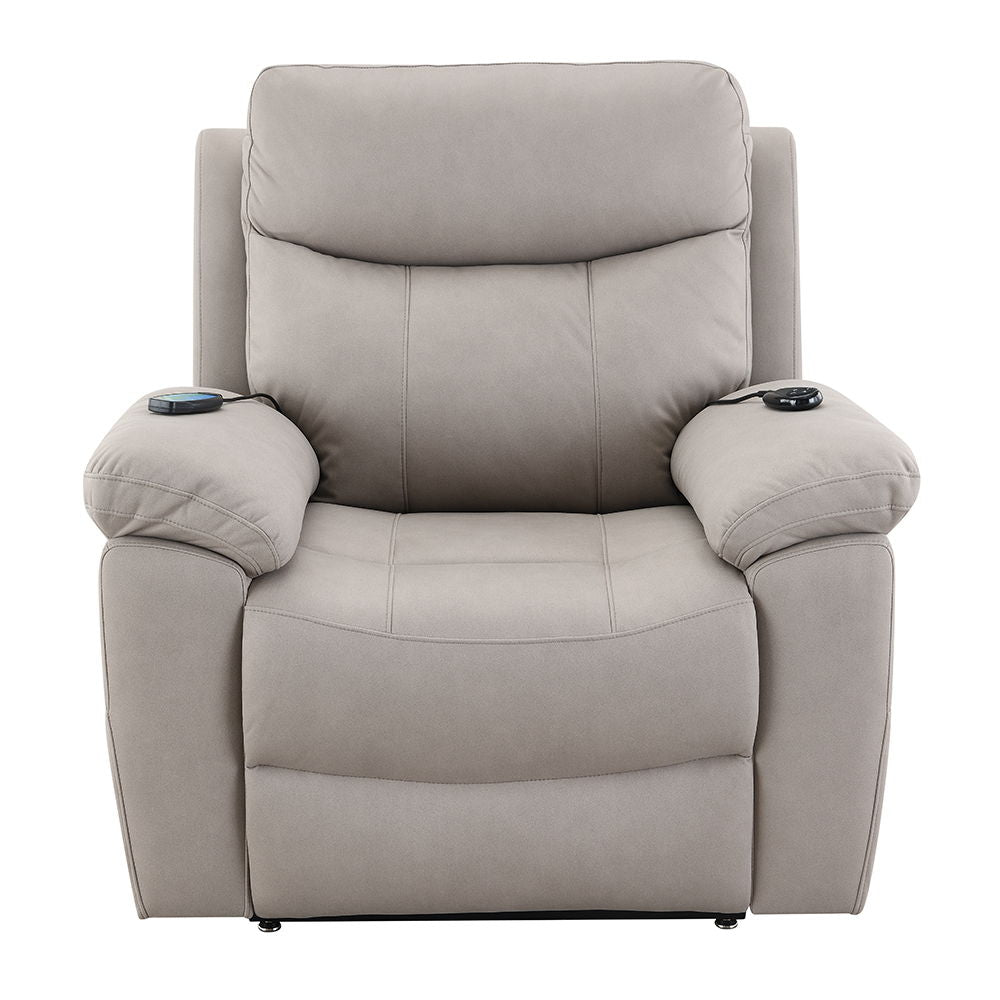 Chriki - Power Recliner With Lift & Heating & Massage - Beige Chenille & Black