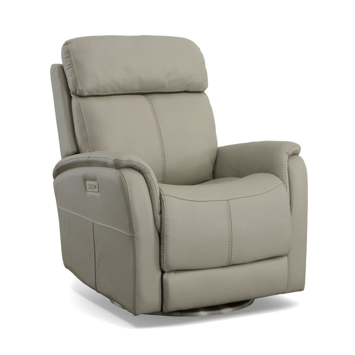 View Leather Power Swivel Recliner with Power Headrest in Dove