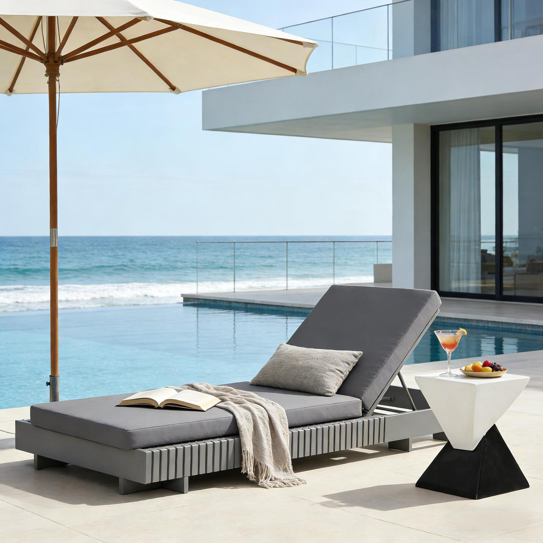 Acacia Wood Chaise Lounge – Dark Grey