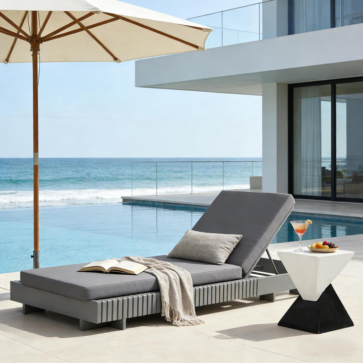 Acacia Wood Chaise Lounge – Dark Grey