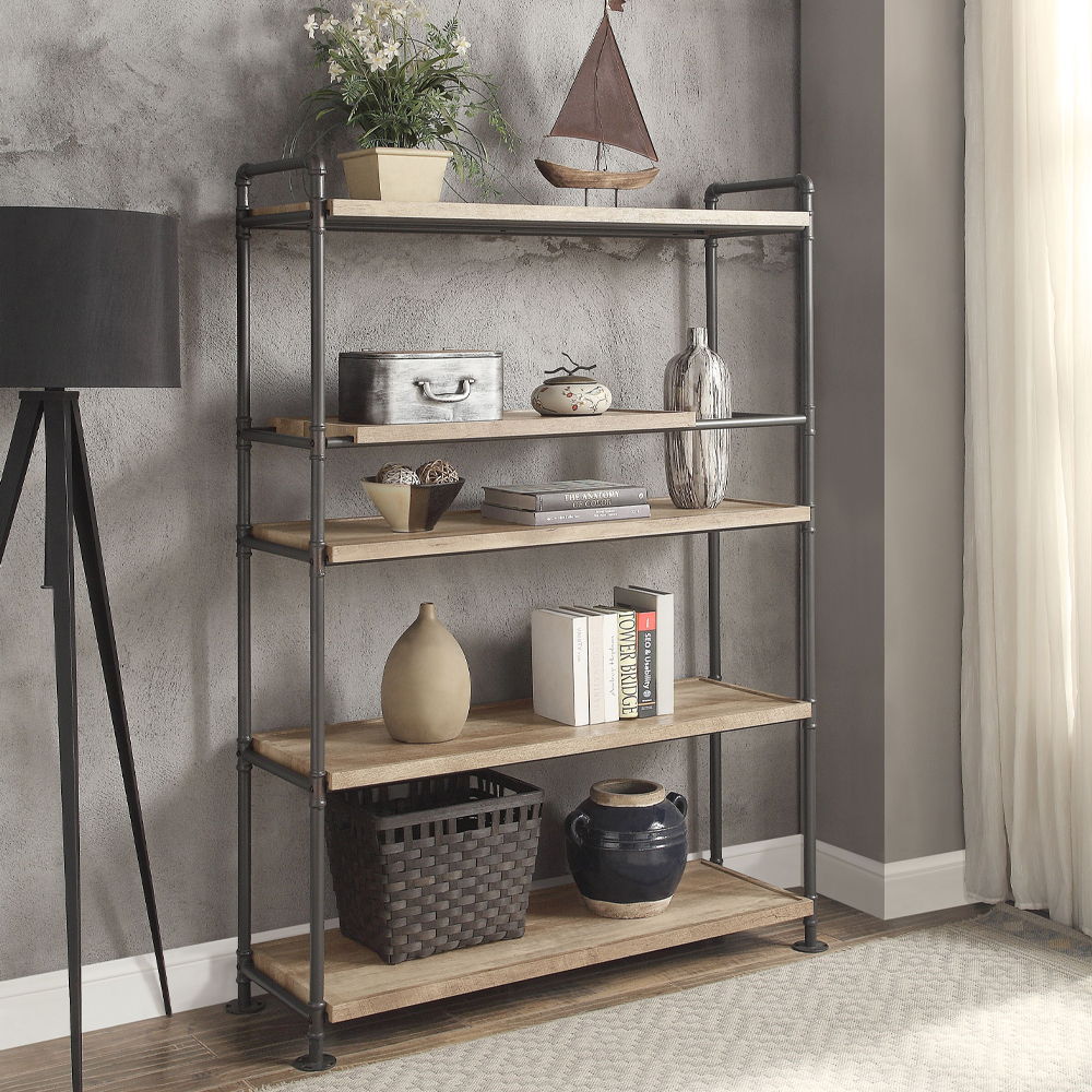 Brantley - 65" Bookshelf - Oak & Sandy Black