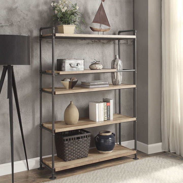Brantley - 65" Bookshelf - Oak & Sandy Black