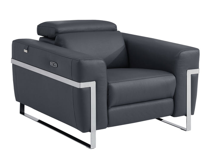 DivanItalia 990 Power Reclining 3-Piece Sofa Set with Power Headrest in Top-Grain Italian Leather - Dark Gray