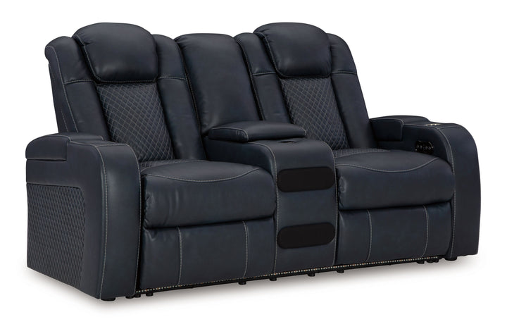Fyne-Dyme - Power Reclining Loveseat with Console/Adj Hdrst - Sapphire