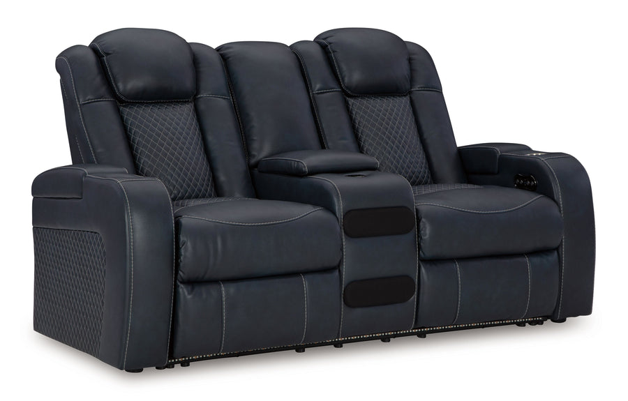 Fyne-Dyme - Power Reclining Loveseat with Console/Adj Hdrst - Sapphire