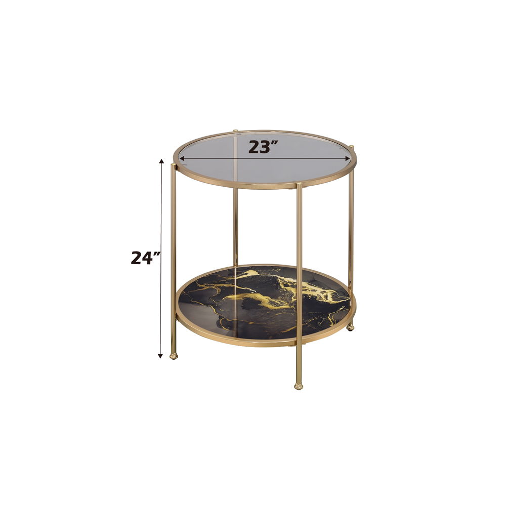 Fiorella - End Table - Black Marble Print & Champagne