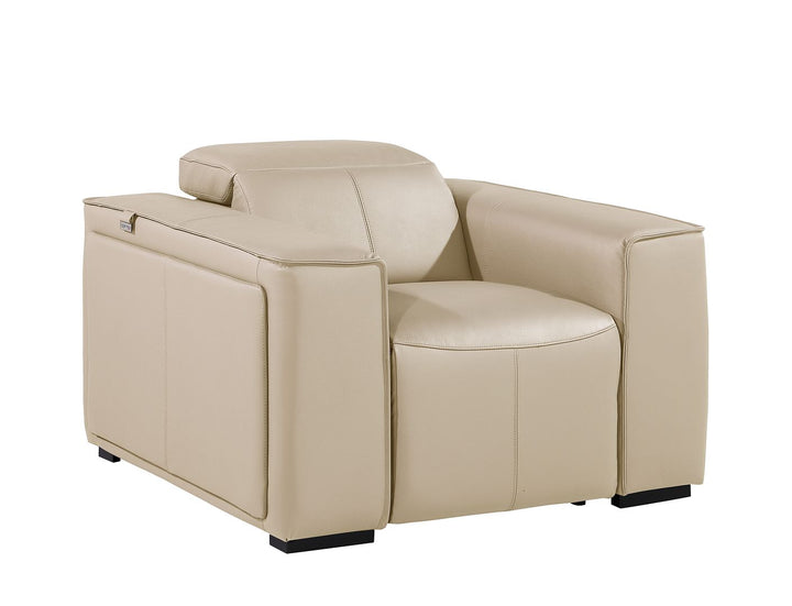 DivanItalia 1224 Top Grain Italian Leather Power Reclining Chair with Power Headrests - Beige