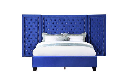 Damazy - Eastern King Bed - Blue Velvet