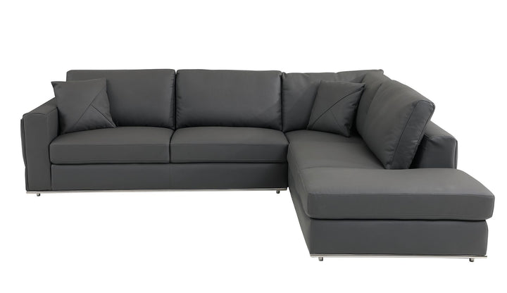 DivanItalia 998 Right Arm Facing Sectional in Top-Grain Italian Leather - Dark Gray