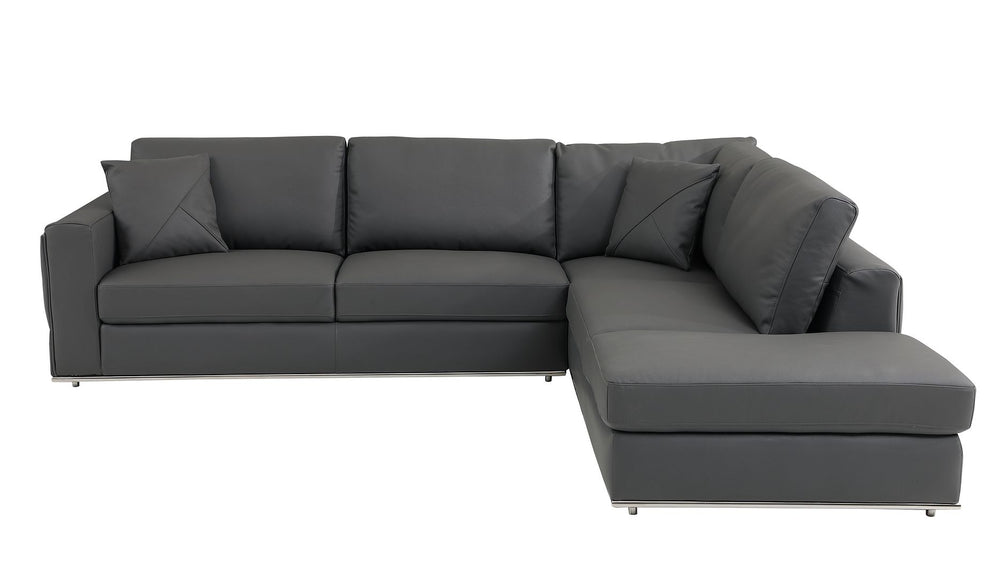 DivanItalia 998 Right Arm Facing Sectional in Top-Grain Italian Leather - Dark Gray