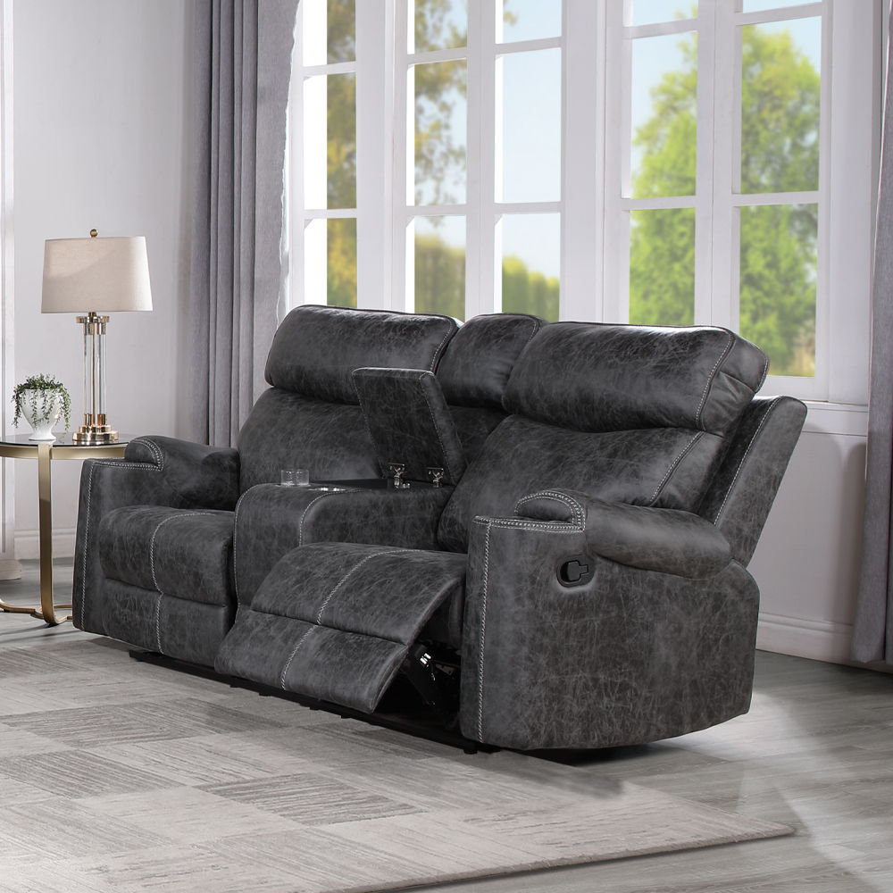 hirah-motion-loveseat-with-console-usb-port-dark-gray-polish-microfiber