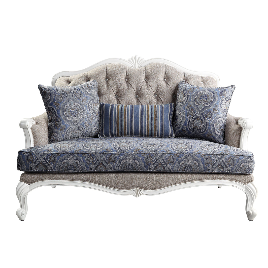 Ciddrenar - Loveseat With 3 Pillows - Fabric & White