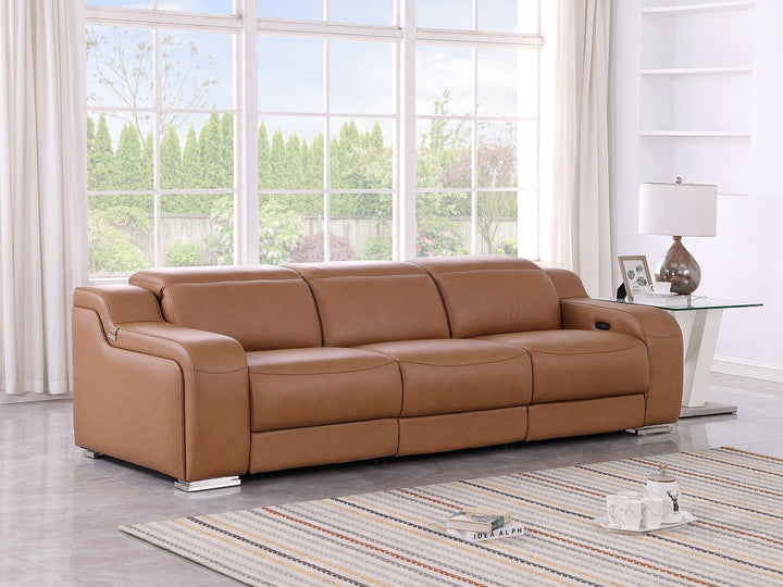 DivanItalia Beige 3-Piece Modular Power Reclining Sofa in Top Grain Italian Leather with 3 Power Recliners &amp; Power Headrests