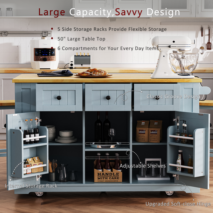 53-inch-blue-kitchen-island-cart-with-drop-leaf-and-power-outlet