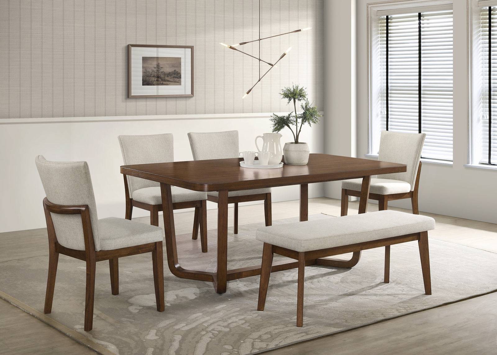 6-Piece Mid-Century Modern Dining Set – Warm Wood Finish