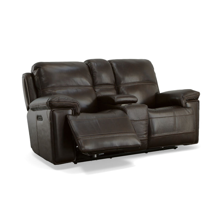 Fenwick Leather Power Reclining Loveseat with Console &amp; Power Headrests in Dark Chocolate