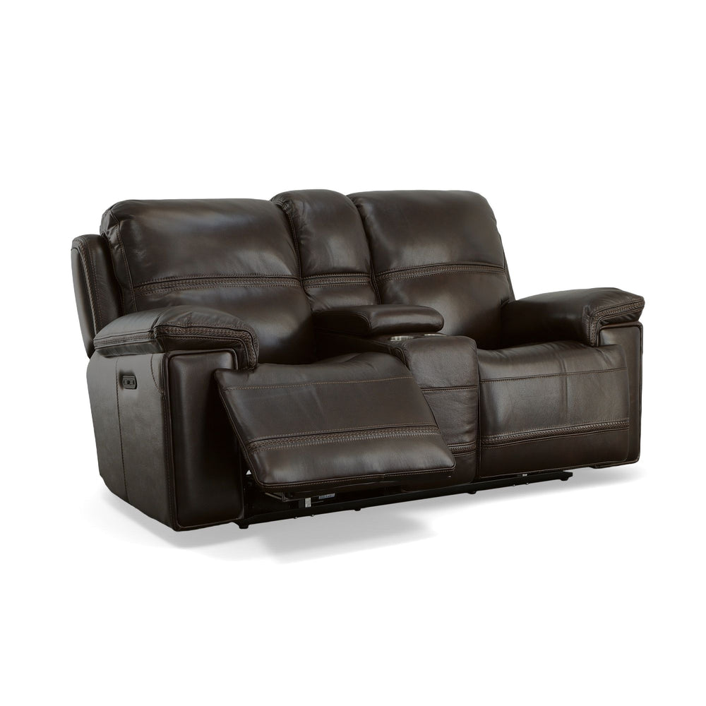 Fenwick Leather Power Reclining Loveseat with Console & Power Headrests in Dark Chocolate