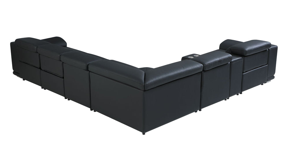 DivanItalia 9762 7-Piece L Shaped Top Grain Italian Leather Sectional Sofa with 3 Power Recliners - Black