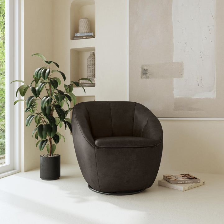 Wade Leather Swivel Chair in Carob