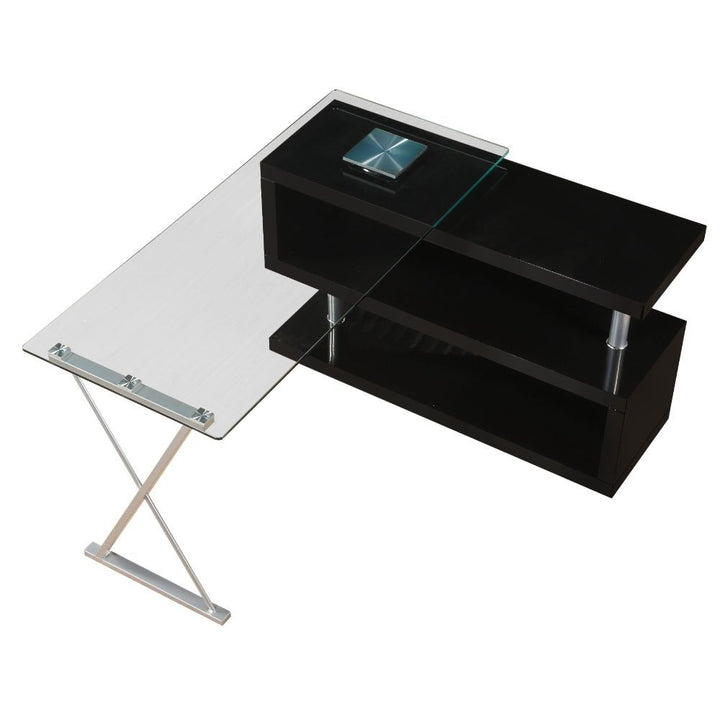 Buck - Writing Desk With Swivel - Clear Glass Top & Black High Gloss