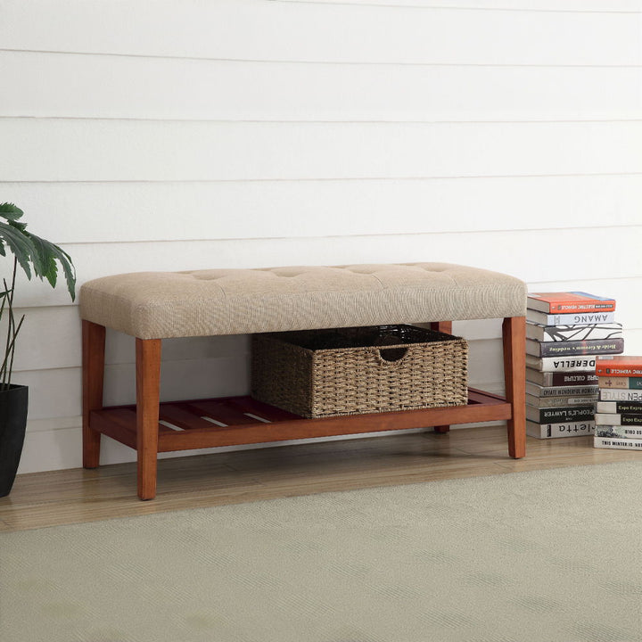 Charla - Bench - Beige Fabric & Oak