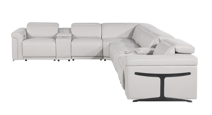 DivanItalia 1126 8-Piece L-Shaped Sectional Sofa in Top Grain Italian Leather with 4 Power Recliners &amp; Power Headrests - Light Gray
