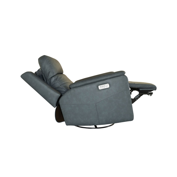 Vernon Fabric Power Swivel Gliding Recliner with Power Headrest, Lumbar, Heat &amp; Massage in Admiral